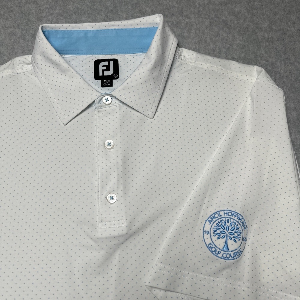 FootJoy Golf Polo Baby Blue/White Polka Dot Short Sleeve Ancil Hoffman Logo XL